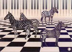 Prentbriefkaart cd03: piano zebra 6 st | 6 stuks