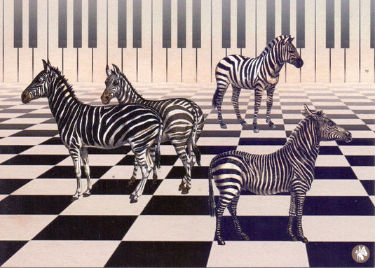 Prentbriefkaart cd03: piano zebra 6 st