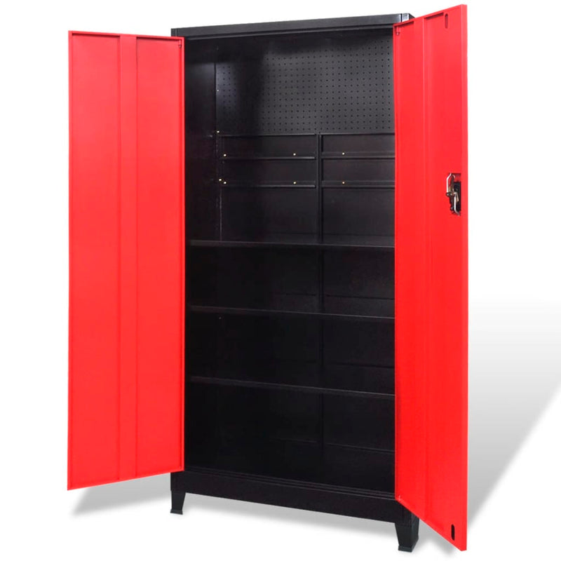 Load image into Gallery viewer, VidaXL Gereedschapskast met 2 deuren 90x40x180 cm staal zwart en rood
