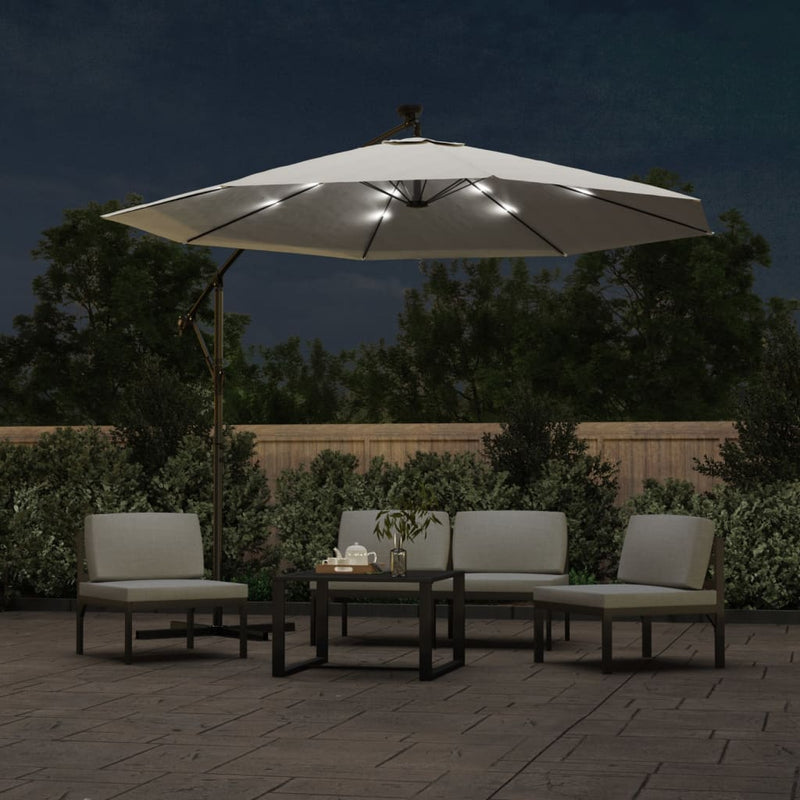Load image into Gallery viewer, Vidaxl zweefparasol met led-verlichting en metalen paal 300 cm zand
