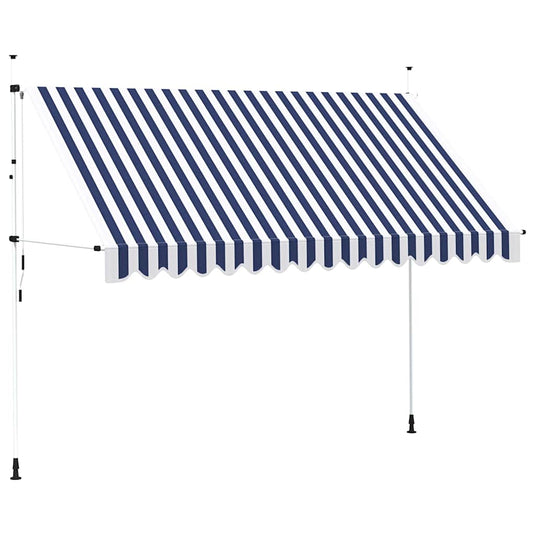 Vidaxl luifel handmatig uittrekbaar 350 cm blauw en witte strepen