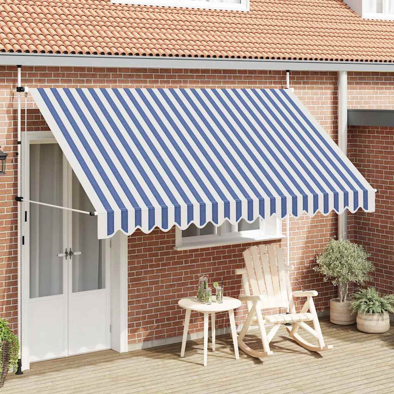 Load image into Gallery viewer, Vidaxl luifel handmatig uittrekbaar 350 cm blauw en witte strepen
