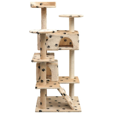 Vidaxl kattenkrabpaal met sisal krabpalen 125 cm pootafdrukprint beige