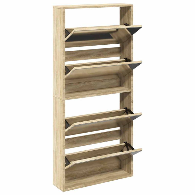 Load image into Gallery viewer, Vidaxl schoenenkast met 4 spiegels 63x17x134 cm eikenhout
