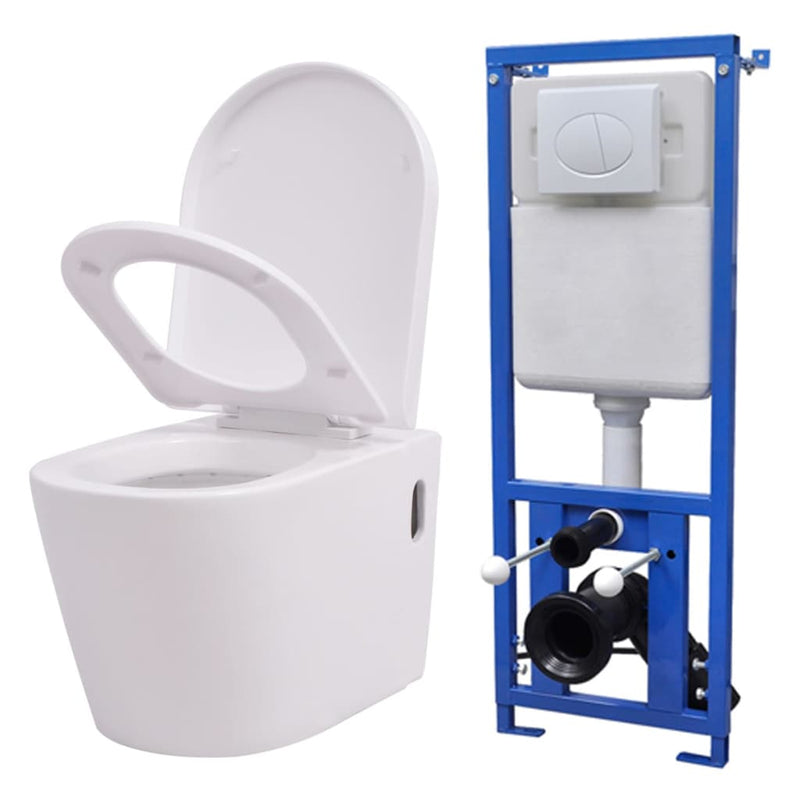 Load image into Gallery viewer, VidaXL Hangend toilet met verborgen stortbak keramiek wit
