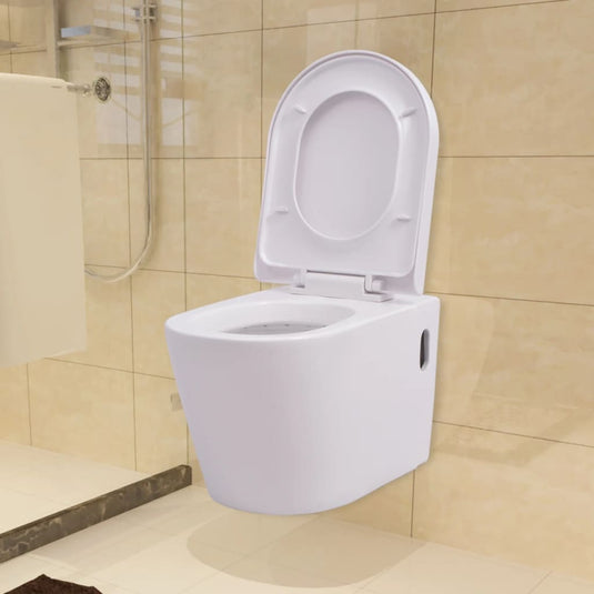 VidaXL Hangend toilet met verborgen stortbak keramiek wit