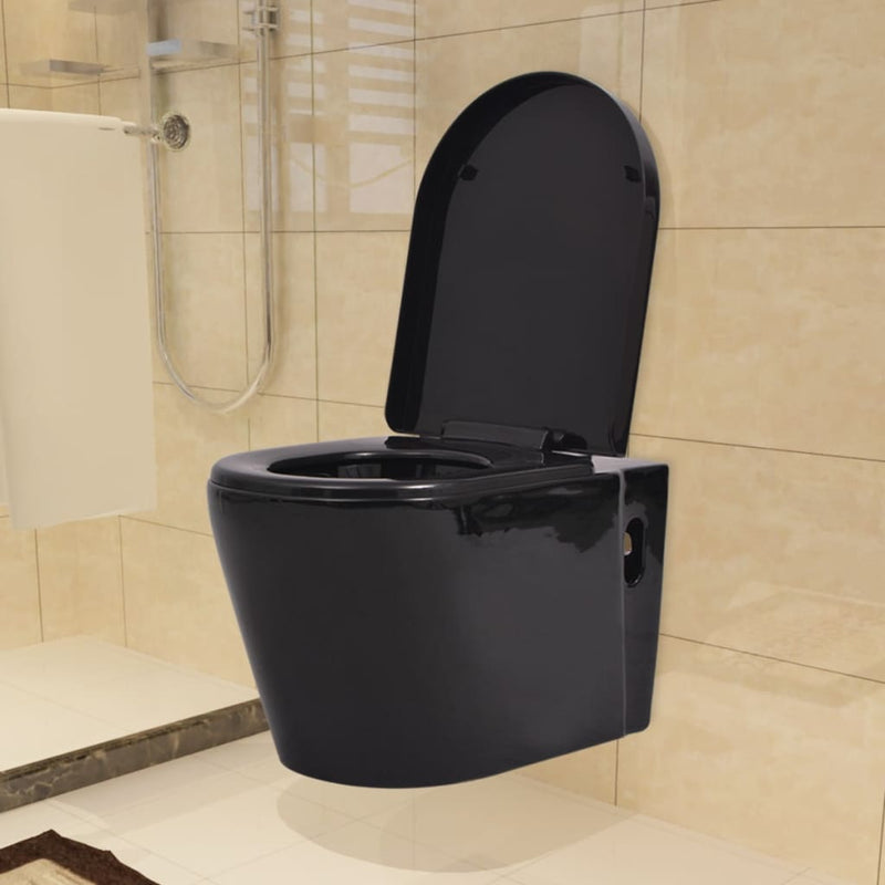 Load image into Gallery viewer, VidaXL Hangend toilet met verborgen stortbak keramiek zwart
