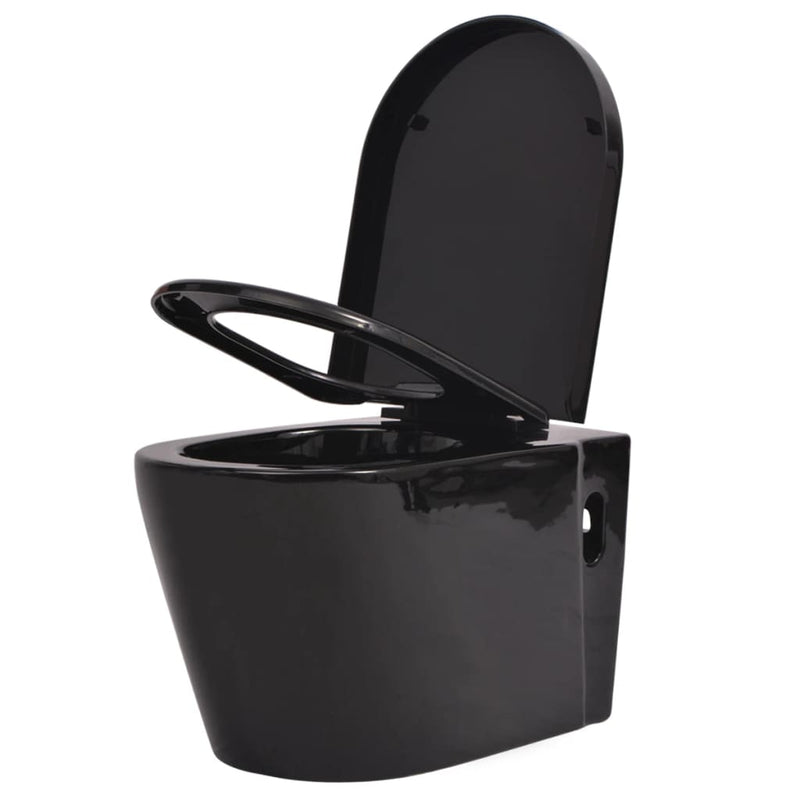 Load image into Gallery viewer, VidaXL Hangend toilet met verborgen stortbak keramiek zwart
