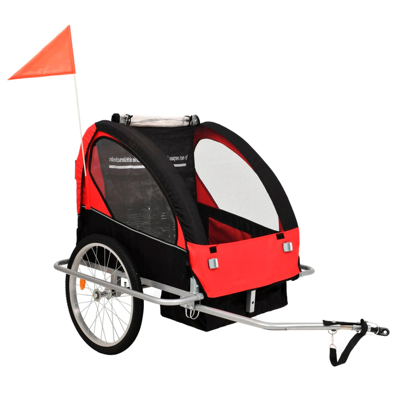 Load image into Gallery viewer, Vidaxl fietstrailer en kinderwagen 2-in-1 zwart en rood
