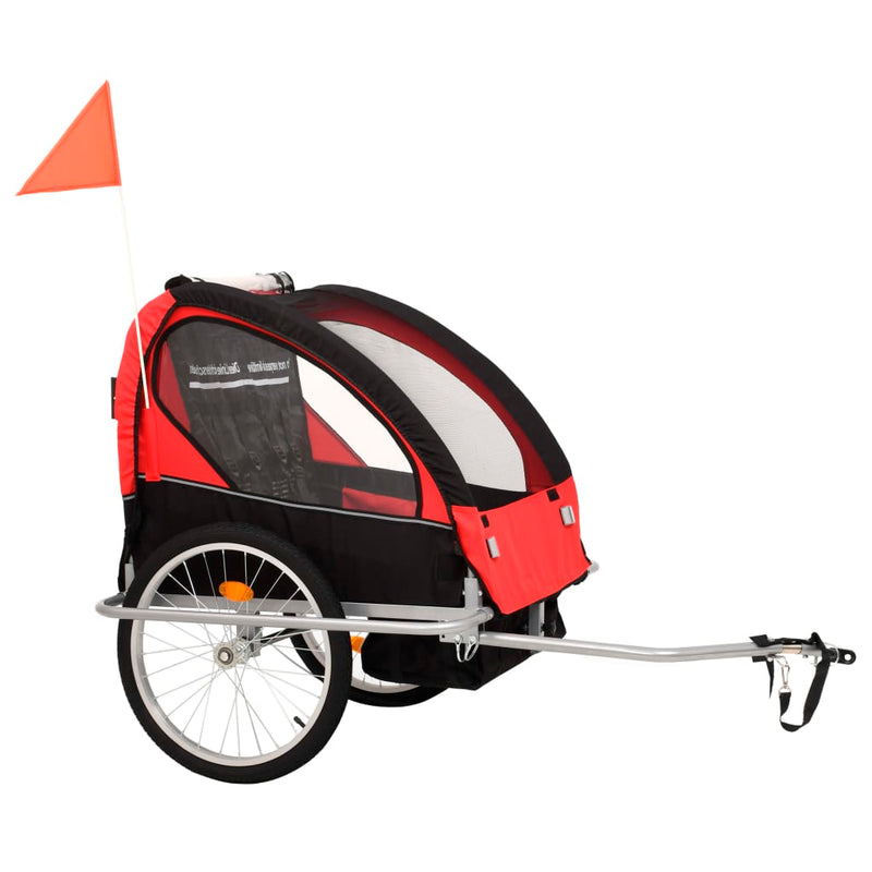 Load image into Gallery viewer, Vidaxl fietstrailer en kinderwagen 2-in-1 zwart en rood
