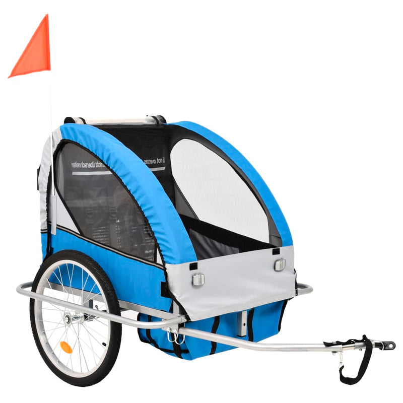 Load image into Gallery viewer, Vidaxl fietstrailer en kinderwagen 2-in-1 blauw en grijs
