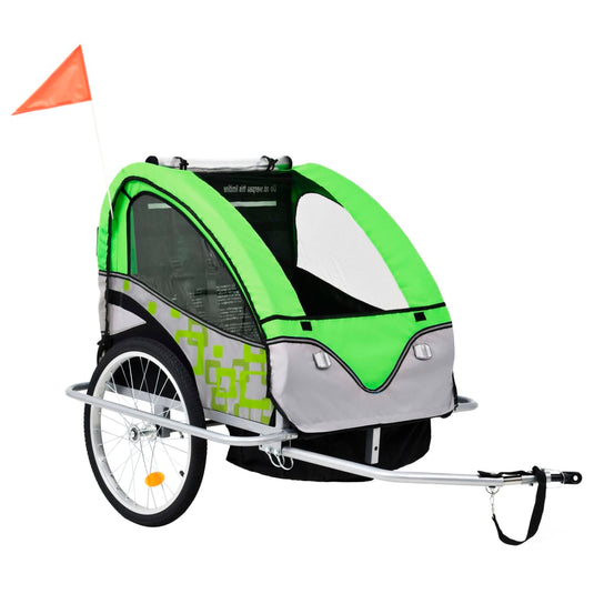 Vidaxl fietstrailer en kinderwagen 2-in-1 groen en grijs