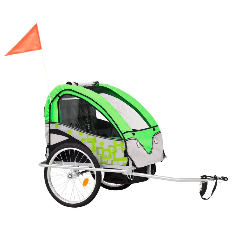 Load image into Gallery viewer, Vidaxl fietstrailer en kinderwagen 2-in-1 groen en grijs
