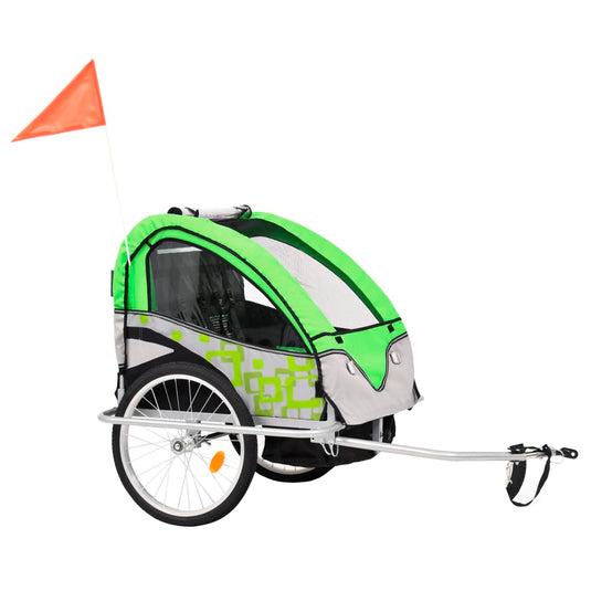 Vidaxl fietstrailer en kinderwagen 2-in-1 groen en grijs