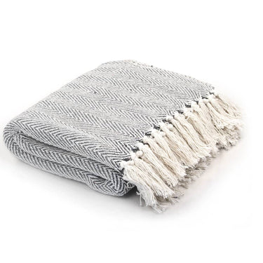 Vidaxl plaid visgraat 125x150 cm katoen grijs