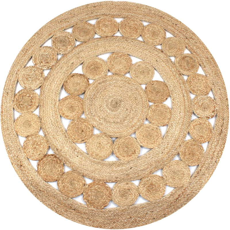 Load image into Gallery viewer, Vidaxl tapijt met ontwerp rond 150 cm gevlochten jute
