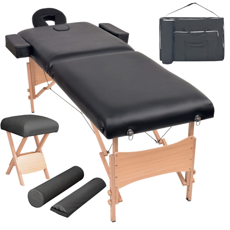 Load image into Gallery viewer, Vidaxl massagetafel- en krukset inklapbaar 2 zones 10 cm dik zwart
