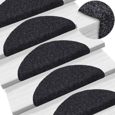 Vidaxl trapmatten zelfklevend 15 stuks 56x17x3 cm zwart halfrond