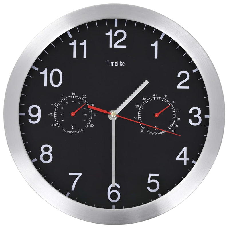 Load image into Gallery viewer, Vidaxl wandklok met quartz-mechanisme hygrometer thermometer 30 cm zwart
