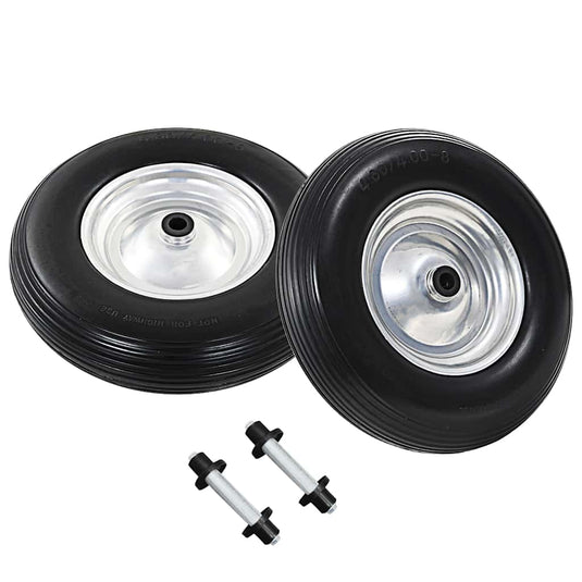 Vidaxl kruiwagenwielen met assen 4,00-8 390 mm massief pu 2 st
