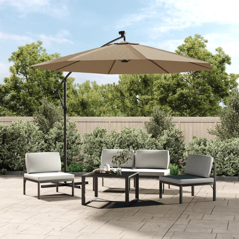 Load image into Gallery viewer, VidaXL Zweefparasol met LED-verlichting stalen paal 300 cm taupe
