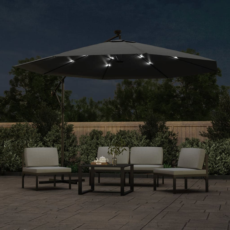 Load image into Gallery viewer, VidaXL Zweefparasol met LED-verlichting metalen paal 350 cm antraciet
