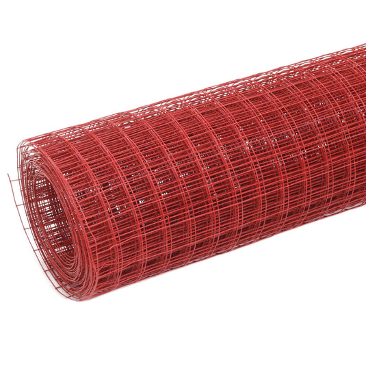 Vidaxl kippengaas 25x1 m staal met pvc coating rood