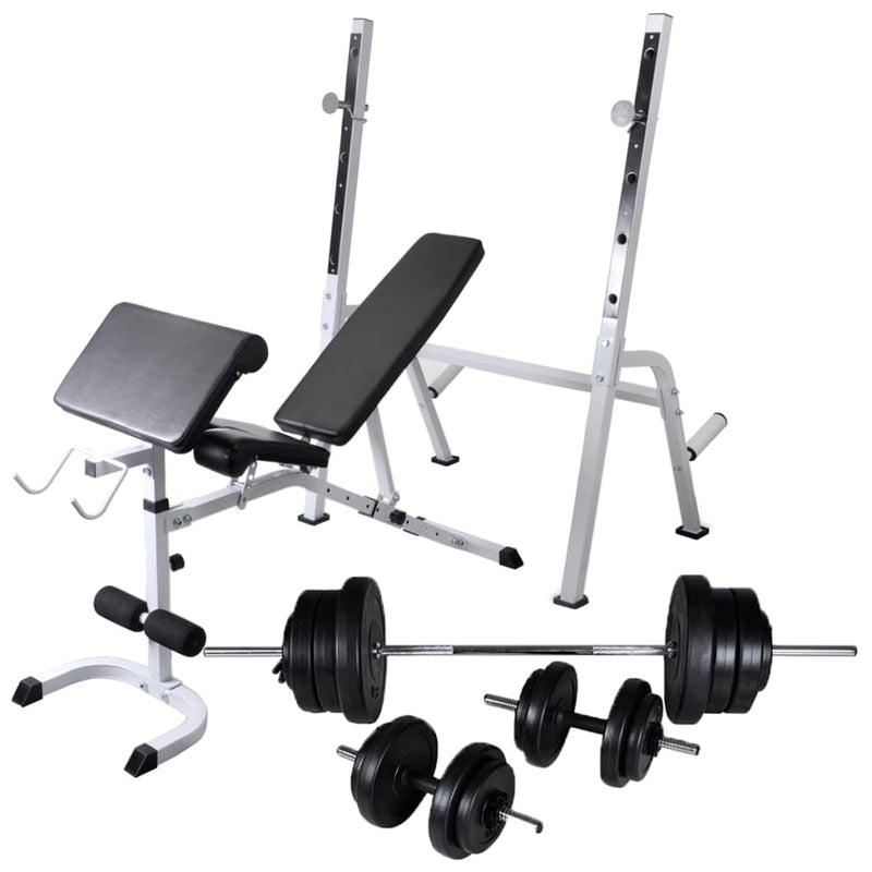 Load image into Gallery viewer, VidaXL Trainingsbank met gewichtenrek en halterset 60,5 kg
