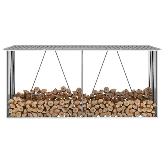 Vidaxl haardhoutschuur 330x84x152 cm gegalvaniseerd staal grijs