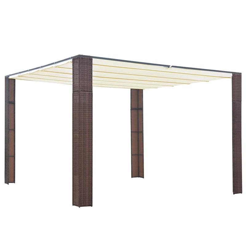 Load image into Gallery viewer, Vidaxl prieel met dak 300x300x220 cm poly rattan bruin en crème
