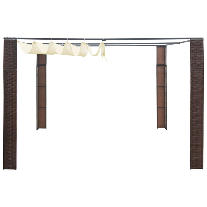 Load image into Gallery viewer, Vidaxl prieel met dak 300x300x220 cm poly rattan bruin en crème
