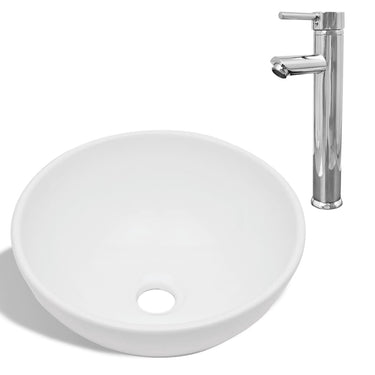 Vidaxl badkamerwastafel met mengkraan rond keramiek wit