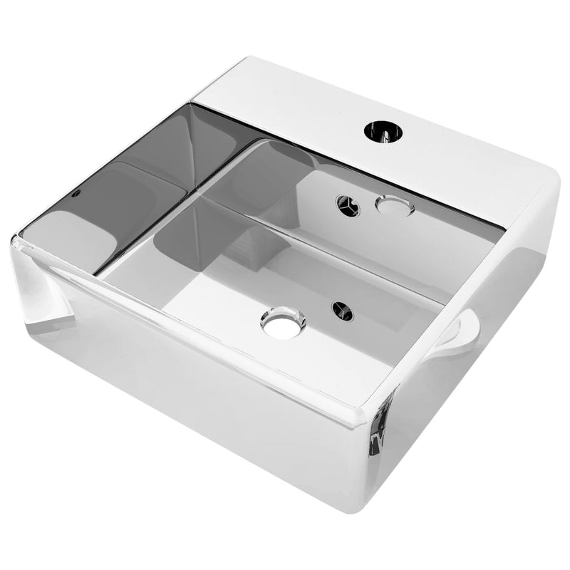 Load image into Gallery viewer, Vidaxl wastafel met overloop 41x41x15 cm keramiek zilverkleurig
