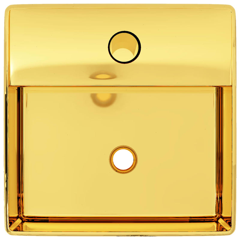 Load image into Gallery viewer, Vidaxl wastafel met kraangat 38x30x11,5 cm keramiek goudkleurig
