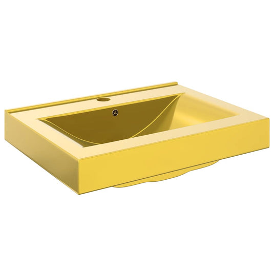 Vidaxl wastafel met overloop 60x46x16 cm keramiek goudkleurig