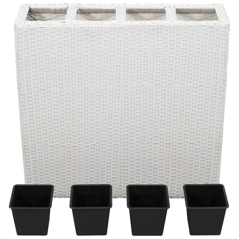 Load image into Gallery viewer, Vidaxl plantenbak verhoogd met 4 potten poly rattan wit
