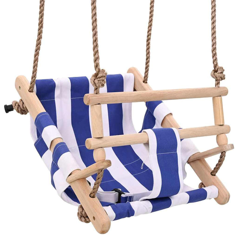 Load image into Gallery viewer, Vidaxl babyschommel met veiligheidsgordel katoen hout blauw
