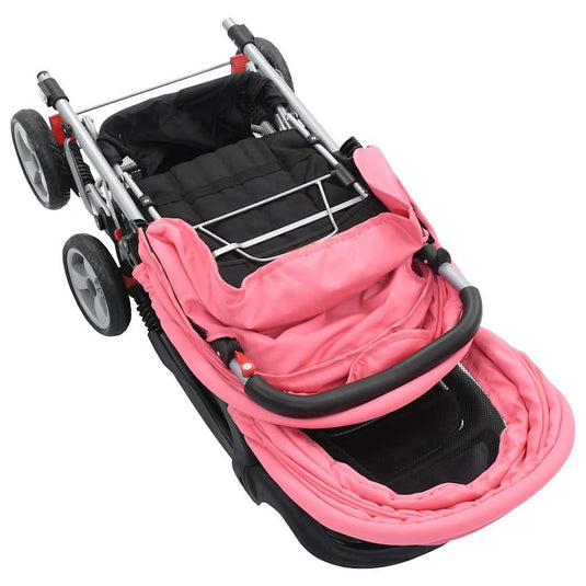 Vidaxl kinderwagen dubbel staal roze en zwart