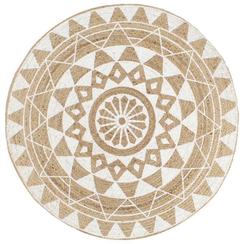 Load image into Gallery viewer, Vidaxl vloerkleed handgemaakt met witte print 90 cm jute
