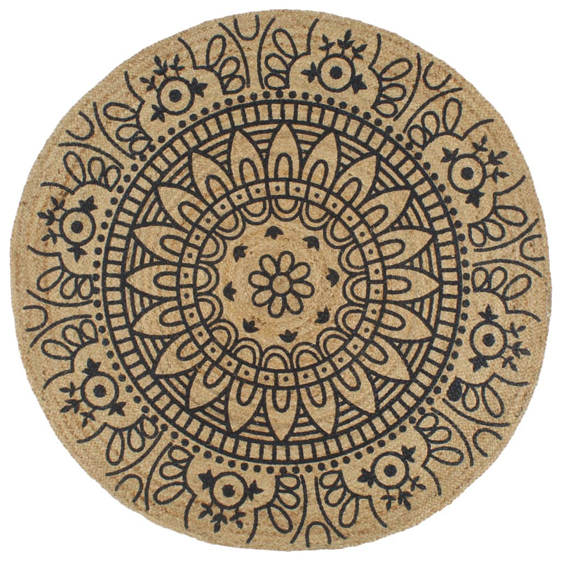 Load image into Gallery viewer, Vidaxl vloerkleed handgemaakt met donkerblauwe print 120 cm jute
