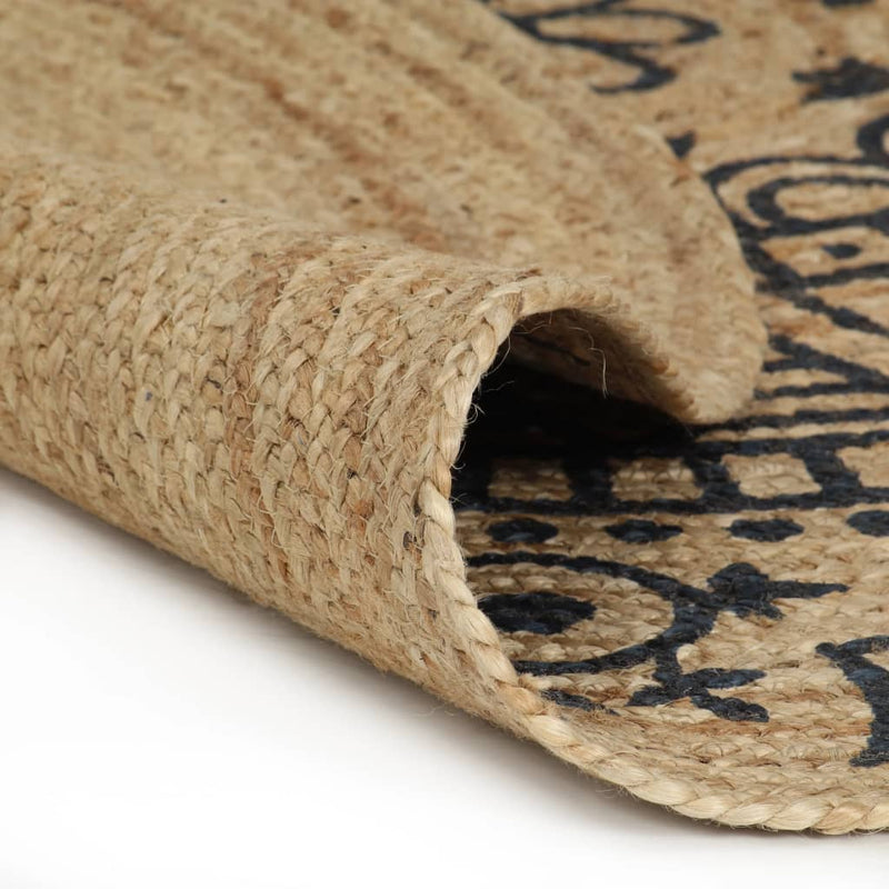 Load image into Gallery viewer, Vidaxl vloerkleed handgemaakt met donkerblauwe print 150 cm jute
