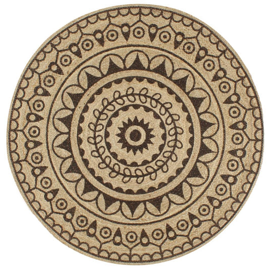 Vidaxl vloerkleed handgemaakt met donkerbruine print 90 cm jute