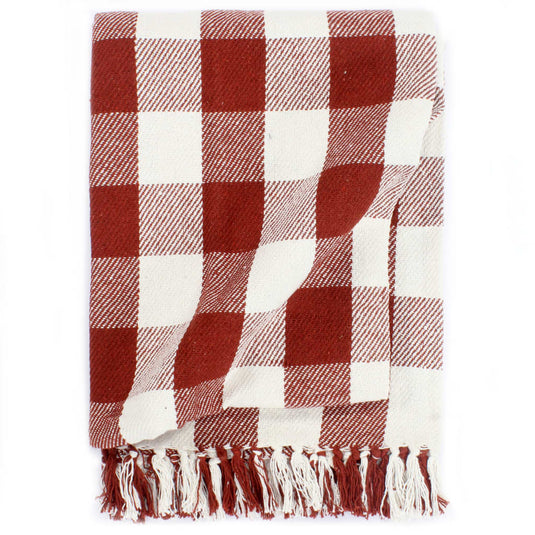 VidaXL Plaid geblokt 125x150 cm katoen steenrood