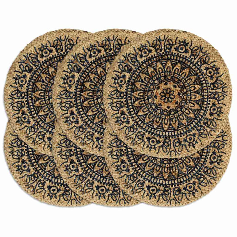 Load image into Gallery viewer, Vidaxl placemats 6 st rond 38 cm jute donkerblauw
