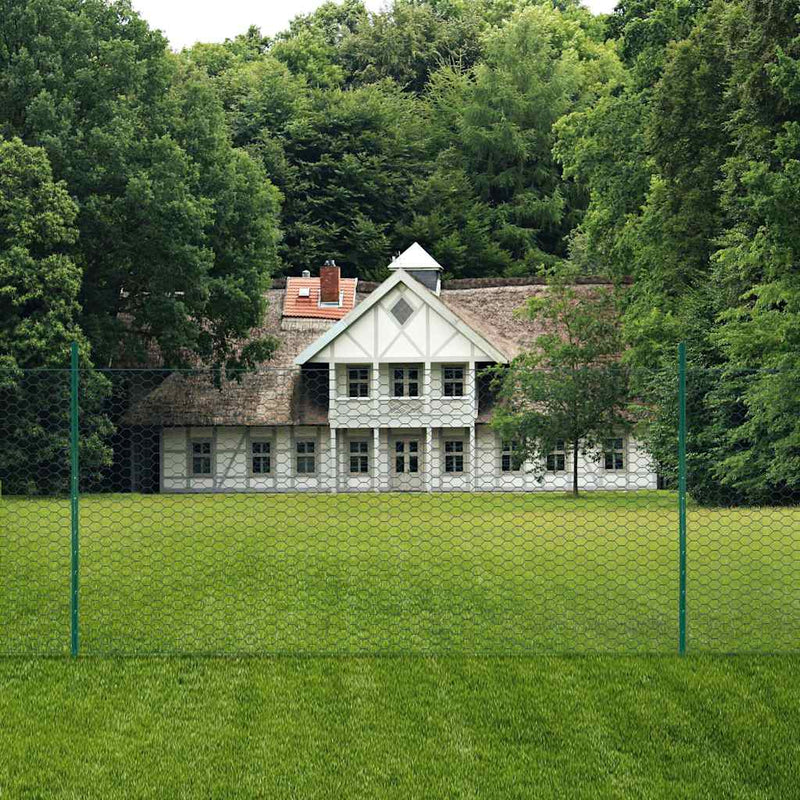 Load image into Gallery viewer, Vidaxl draadgaashek met palen 25x2 m staal groen

