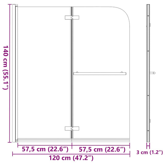 Vidaxl douchewand inklapbaar 2 panelen 120x140 cm esg