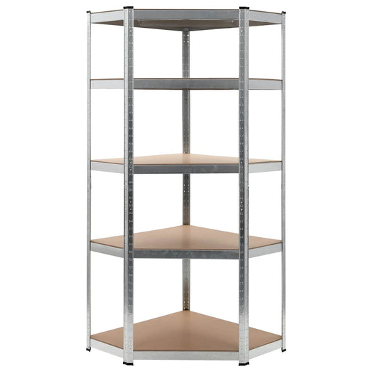 Vidaxl hoekrek 5-laags staal en bewerkt hout zilverkleurig