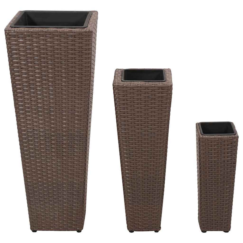 Load image into Gallery viewer, Vidaxl plantenbakken verhoogd 3 st poly rattan bruin
