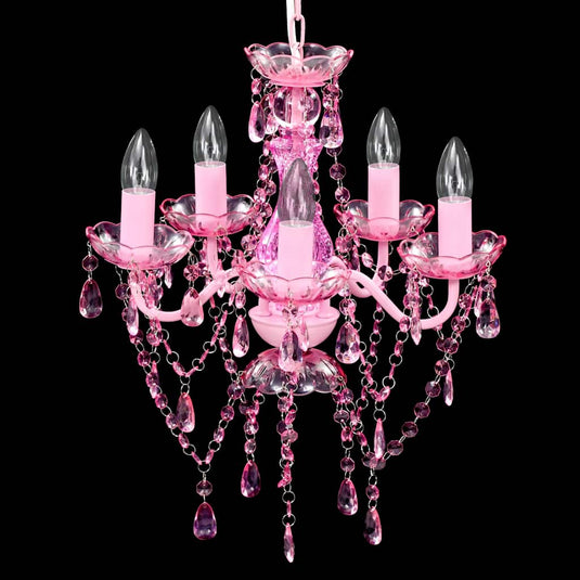 Vidaxl kristallen licht met 5 gloeilampen rosa