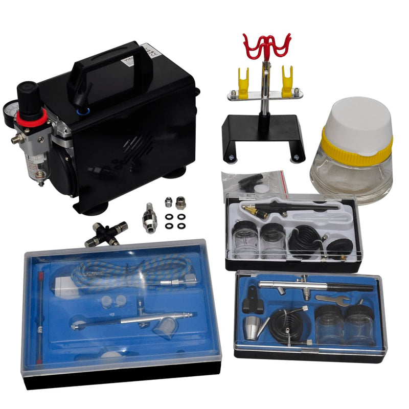 Load image into Gallery viewer, Vidaxl airbrush compressorset met 3 pistolen
